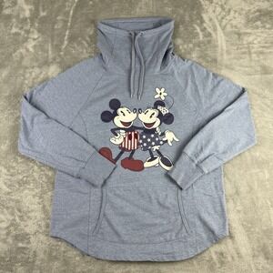 Disney Parks Sweatshirt Womens XL Blue Mickey Minnie Stars Stripes Cowl Neck 3D